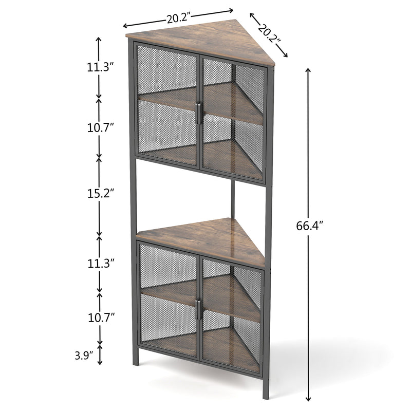 5 Tier Shelves With Metal Mesh Door, Bookcase Storage Shelf Corner Shelf For Small Space, Living Room - Black / Brown