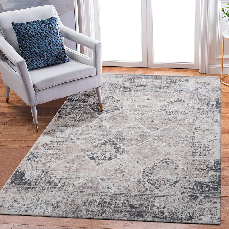 Payas - 8' x 10' Traditional Non-Shedding Living Room Bedroom Dining Home Office Stylish And Stain Resistant Area Rug - Cream / Anthracite