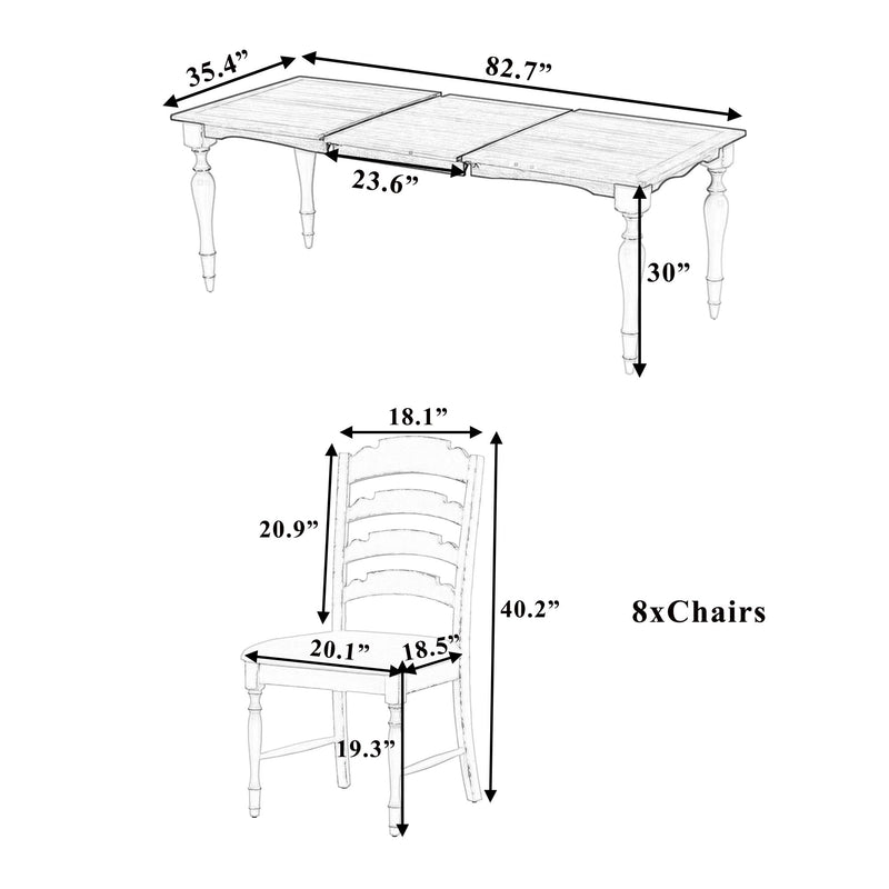 Topmax - Vintage Traditional Extendable Dining Table Set With Removable Leaf