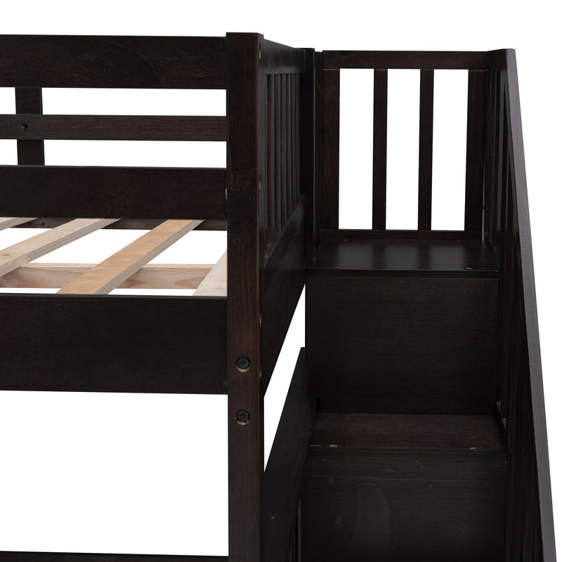 Stairway Full Over Full Bunk Bed With Storage And Guard Rail For Bedroom - Espresso
