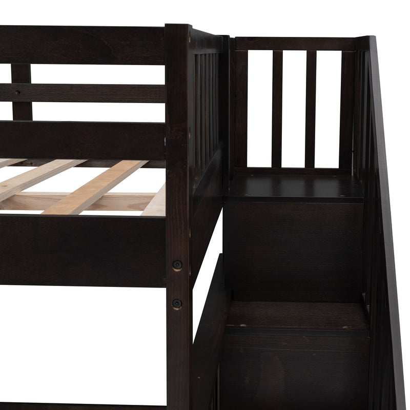 Stairway Full Over Full Bunk Bed With Storage And Guard Rail For Bedroom, Dorm - Espresso