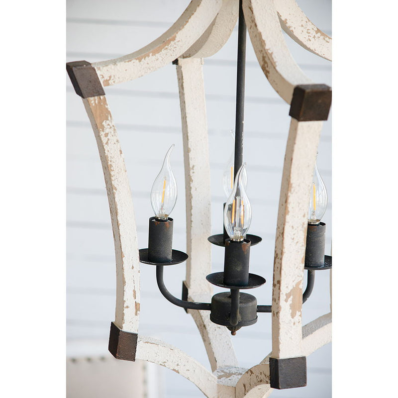 4 Light Wood Chandelier, Hanging Light Fixture With Adjustable Chain For Kitchen Dining Room Foyer Entryway, Bulb Not Included - Cream