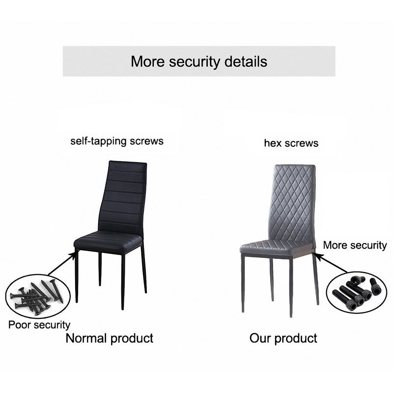 Modern Minimalist Dining Chairs, Fireproof Leather Sprayed, Metal Pipe Diamond Grid Pattern