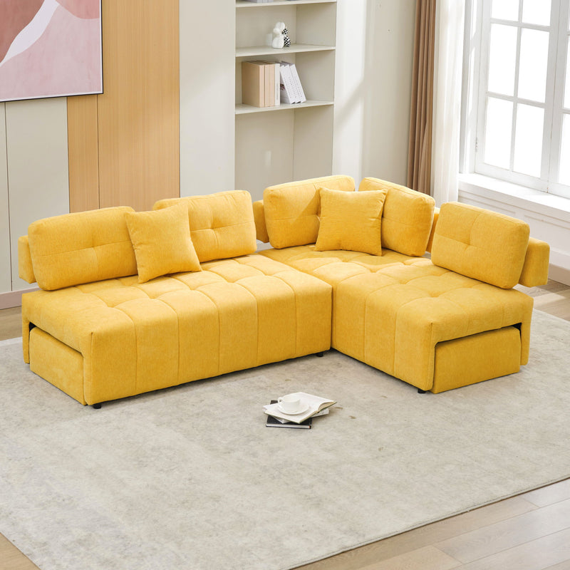 L-Shaped Sofa Sectional Sofa Couch With 2 Stools And 2 Lumbar Pillows For Living Room