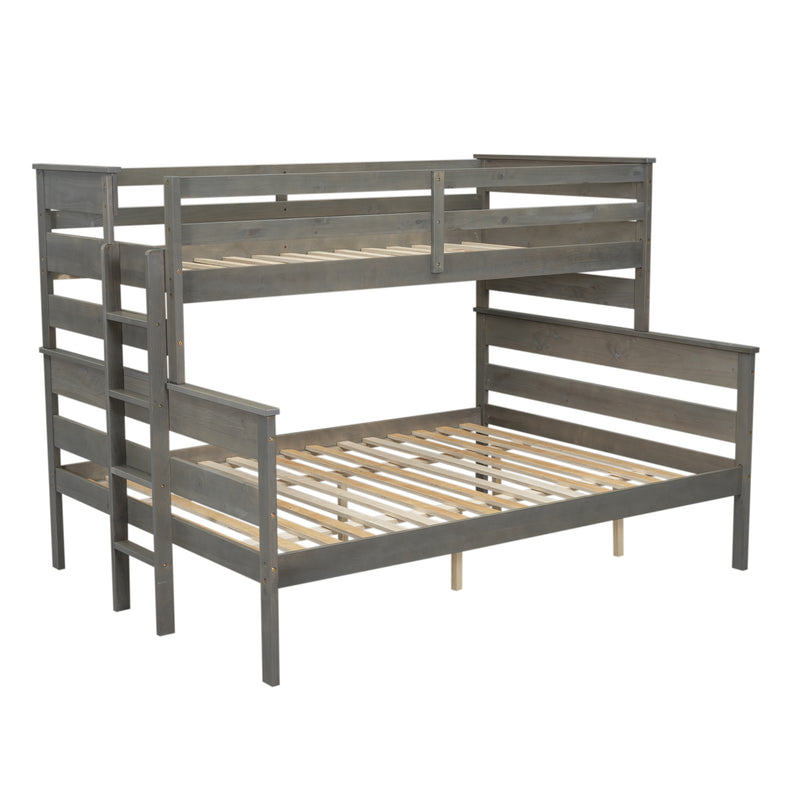 Wood Twin over Full Bunk Bed with Ladder, Gray