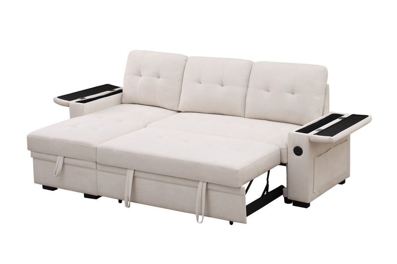 Ashlyn II - 84"W Woven Fabric Reversible Sleeper Sectional Sofa with Storage Chaise