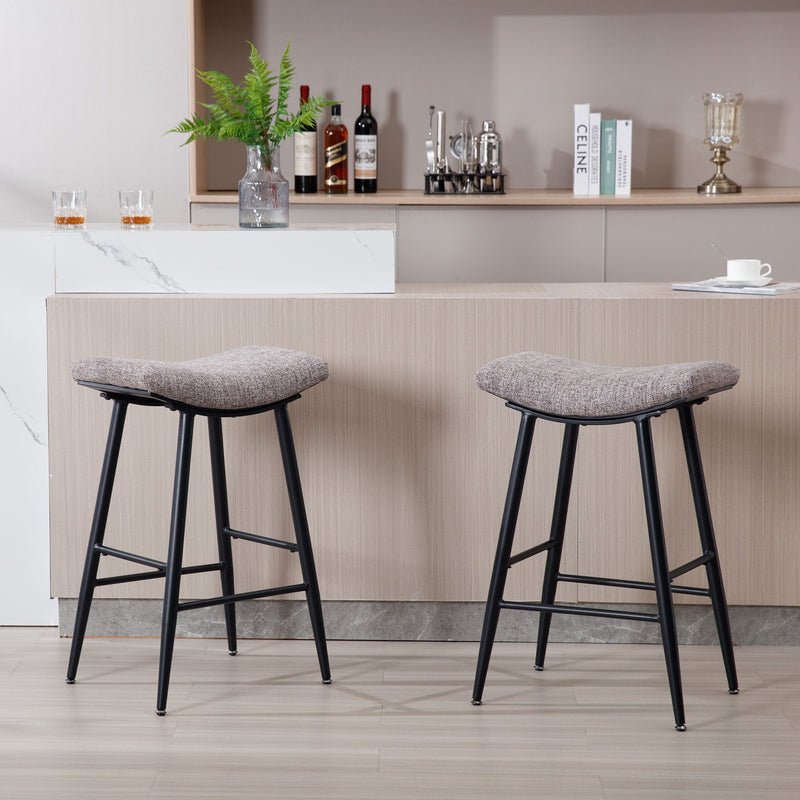 Bar Stools (Set of 2) Armless Counter Low Bar Stools Without Back Modern Linen Fabric Breakfast Stools With Metal Leg And Footrest