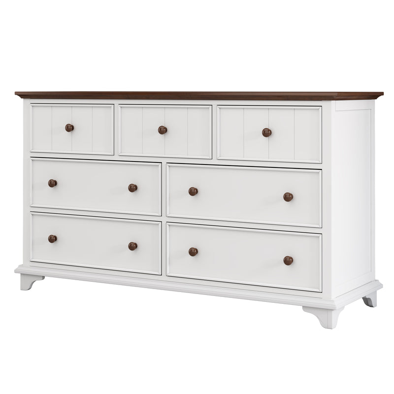 Wooden Captain Seven Drawer Dresser For Bedroom, Living Room, Kids' Room - White / Walnut