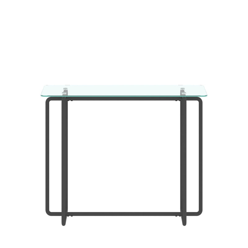 Console Table Single Layer Tempered Glass Rectangular Porch Table Black Leg Double Tempered Glass Tea Table