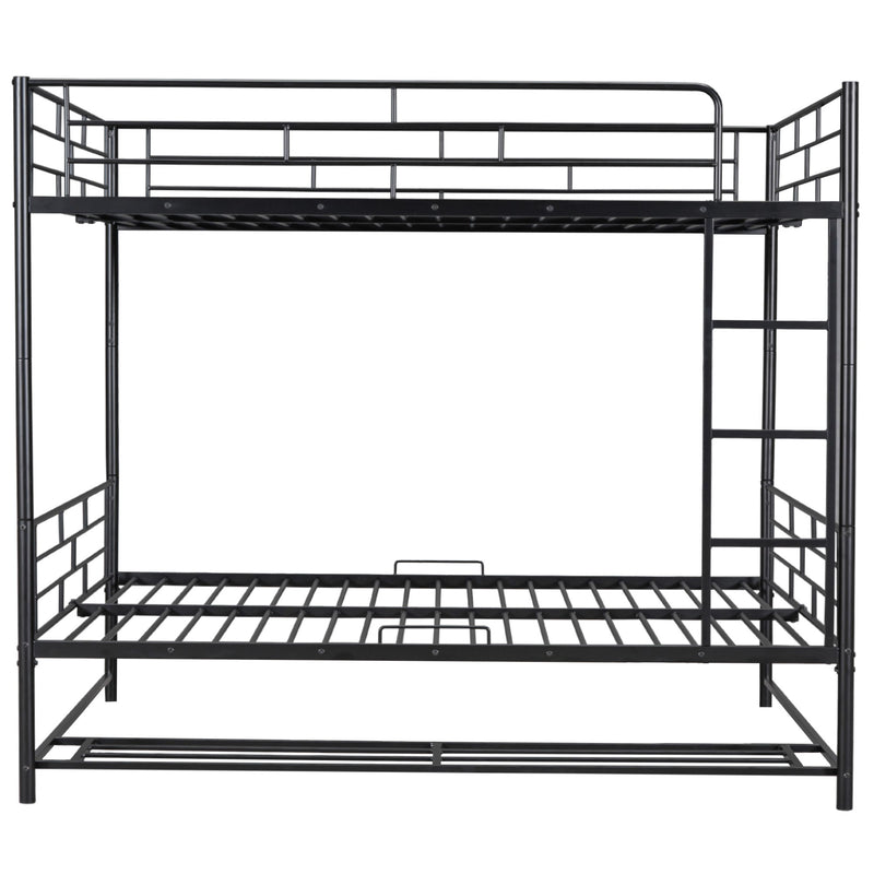 Full Over Full Metal Bunk Bed With Shelf And Guardrails