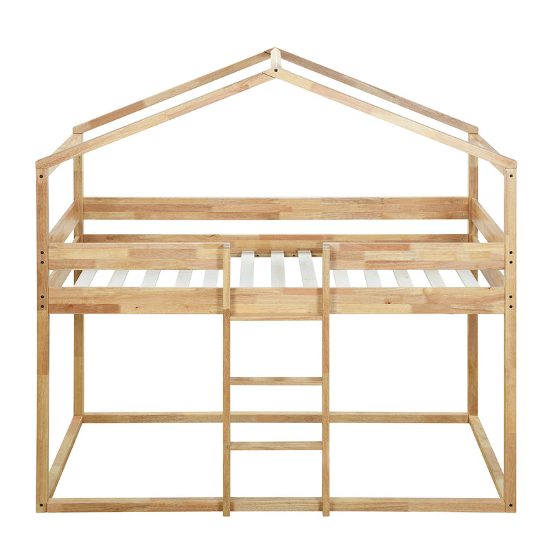 Twin Over Twin Bunk Bed Wood Bed with Tent, Natural