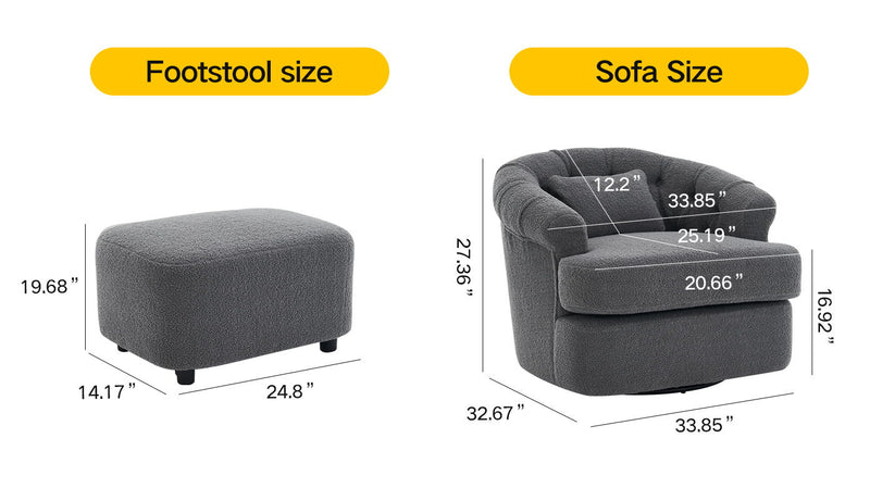 Swivel Chair With Ottoman, Modern Luxury Velvet Swivel Accent Chair, Comfy Round Armchair, Single Sofa Armchair With Lounge Seat For Bedroom / Office / Reading Spaces