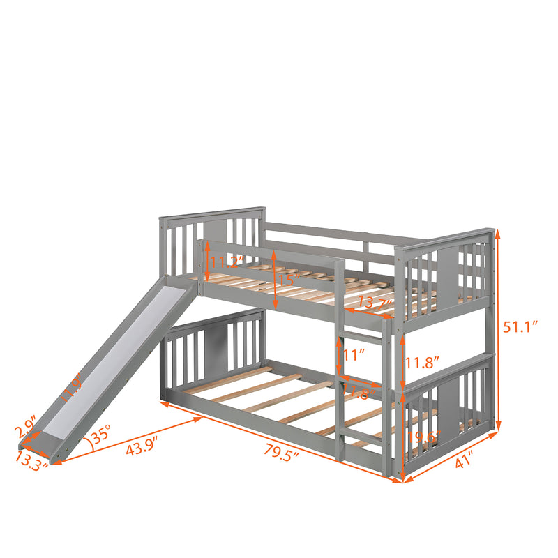 Twin Over Twin Bunk Bed with Slide and Ladder, Gray (Old SKU：LP000108AAE)