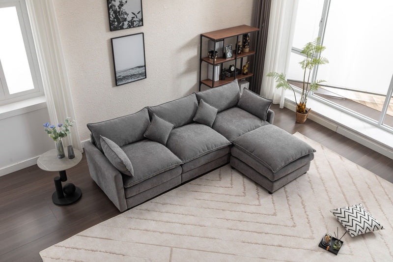 Modular Sectional Sofa, 3-Seater Sofa With Ottoman, Modern L-Shaped Sofa For Living Room Bedroom Apartment