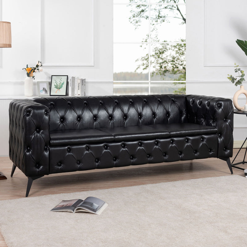 Square Arm Removable Cushion 3 Seater Sofa - Black