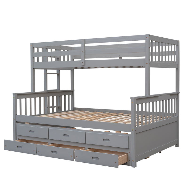 Twin-Over-Full Bunk Bed with Twin size Trundle , Separable Bunk Bed with Drawers for Bedroom - Gray