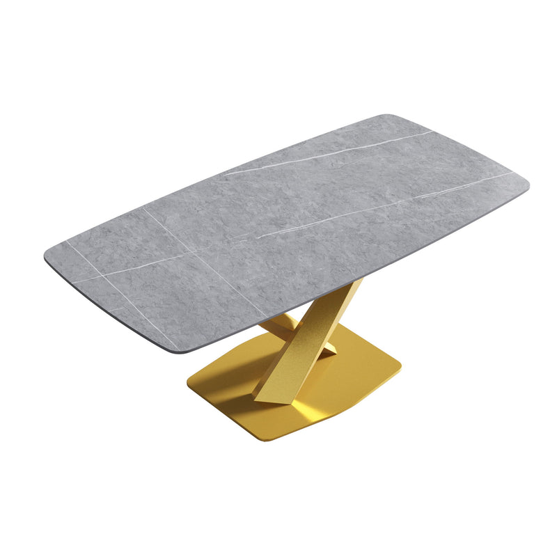 70.87" Modern Artificial Stone Curved Golden Metal Leg Dining Table