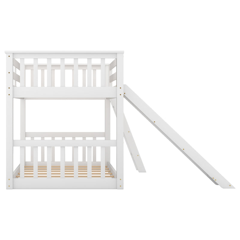 Twin over Twin Bunk Bed with Convertible Slide and Ladder, White