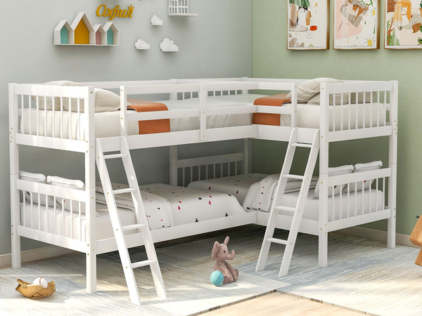 L Shaped Twin Bunk Bed With Ladder - White