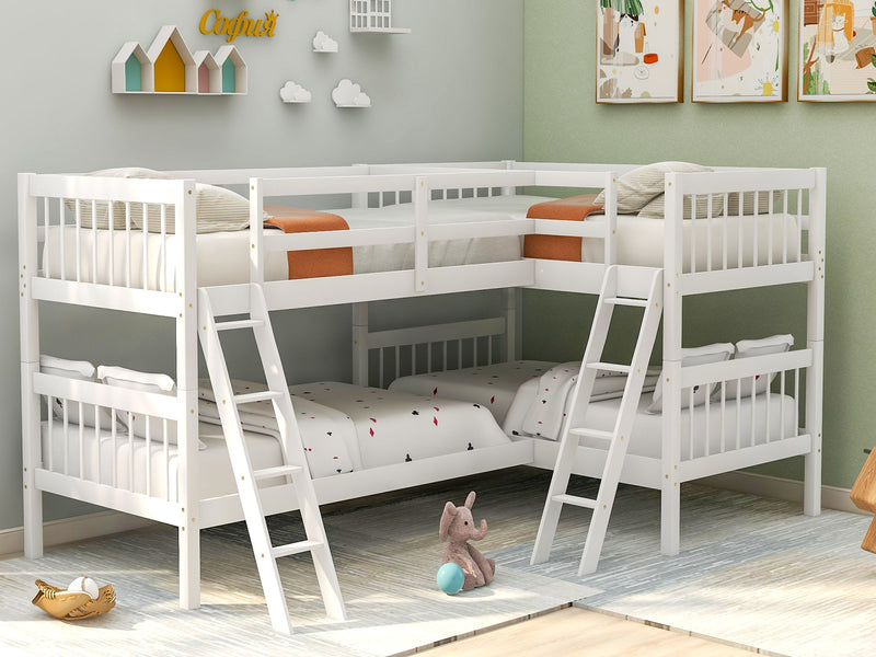 L Shaped Twin Bunk Bed With Ladder - White