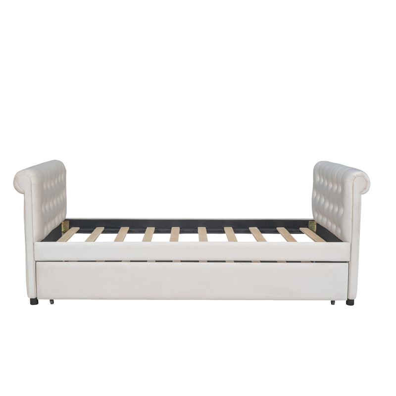 Twin Size Upholstered daybed with Trundle, Wood Slat Support, Beige(OLD SKU :LP000116AAA)