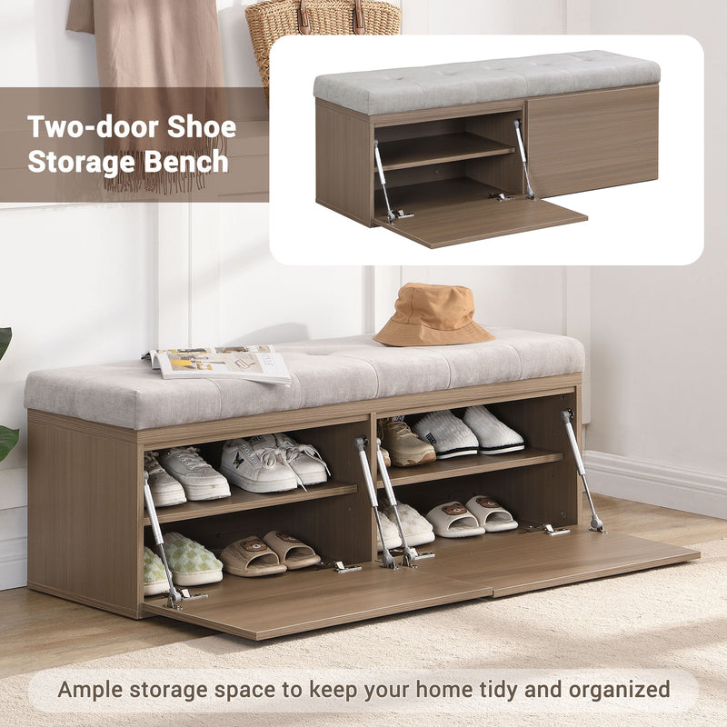 Shoe Storage Bench Entryway Shoe Cabinet Storage Ottoman With Padded Seat Cushion And Double Doors For Entryway, Hallway And Bedroom