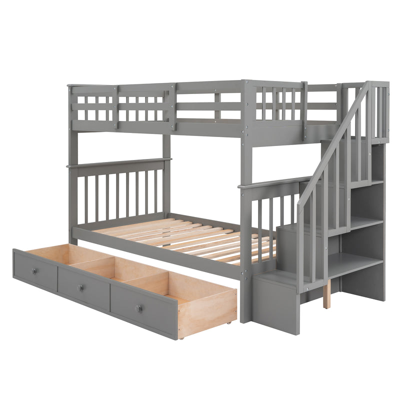 Stairway Twin-Over-Twin Bunk Bed with Three Drawers for Bedroom, Dorm - Gray(Old SKU: LP000309AAE)