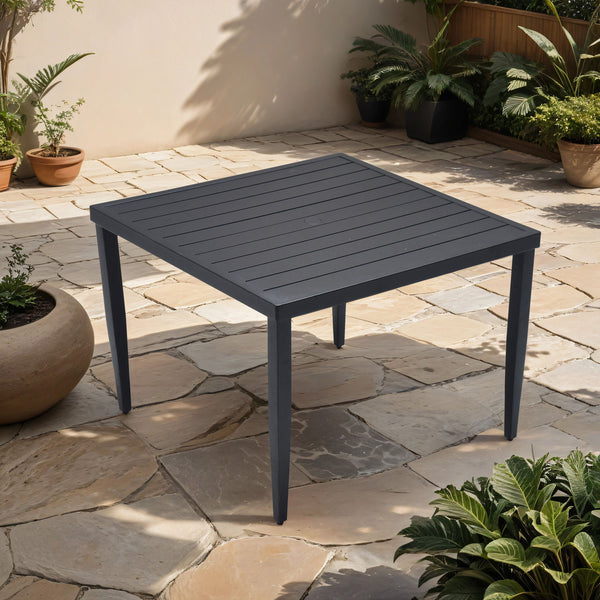 Outdoor Patio Square Dining Table With Tapered Feet & Umbrella Hole - Ember Black