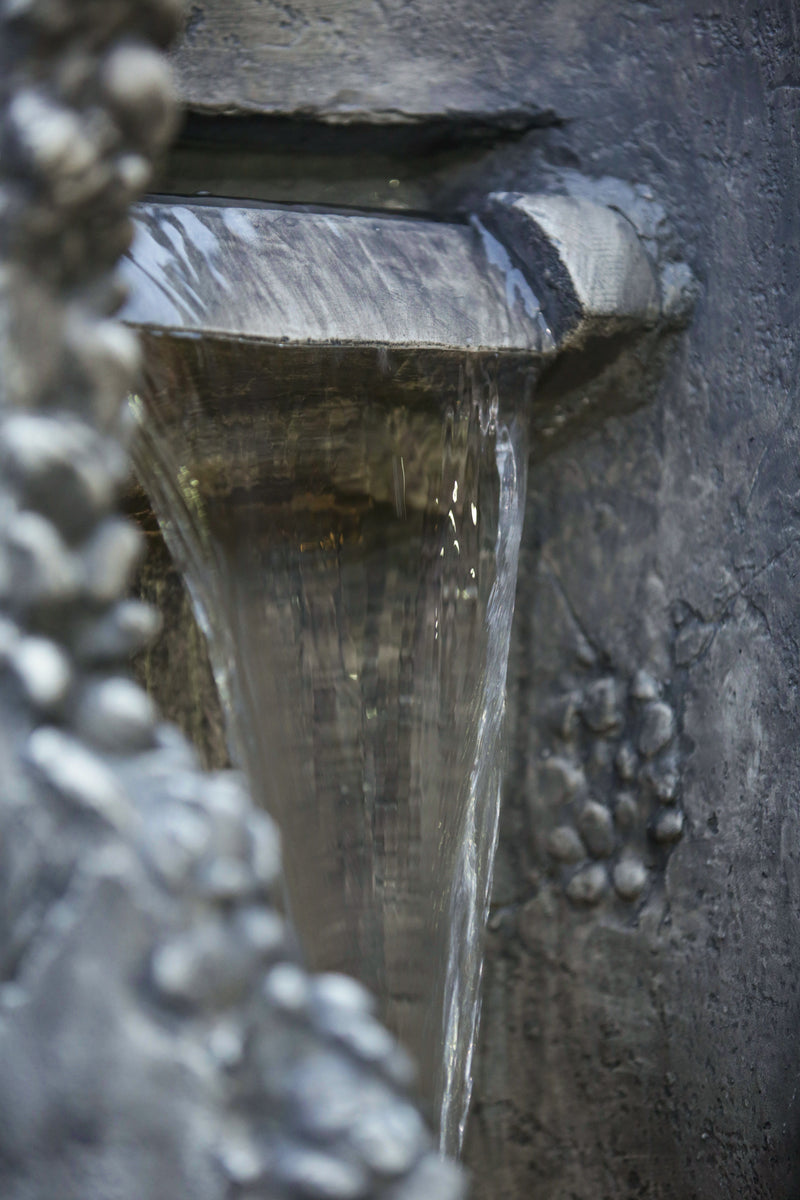 Large Contemporary Outdoor Water Fountain With Light, Unique Waterfall Fountain - Stone Gray