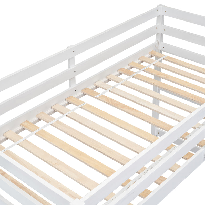 Twin Loft Bed with Platform, ladder,White