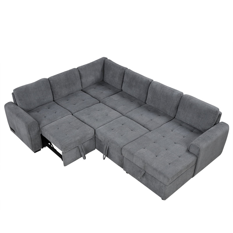 U-Shaped Sofa Sectional Sofa Pull-Out Sofa Bed With A Storage Chaise Lounge, Charging Devices For Living Room - Gray