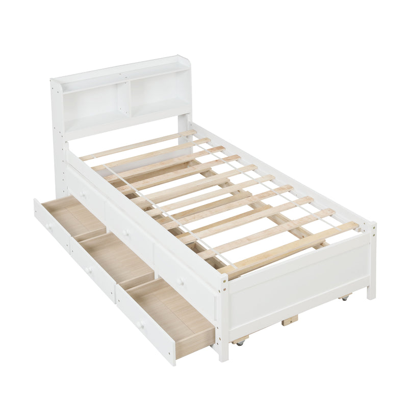 Twin Bed With Bookcase - White