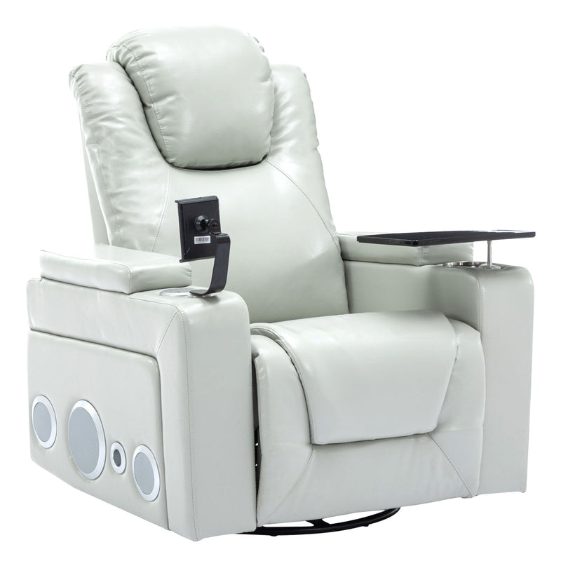 270° Swivel Power Recliner Individual Seat Home Theater Recliner With Surround Sound, Cup Holder, Removable Tray Table, Hidden Arm Storage For Living Room