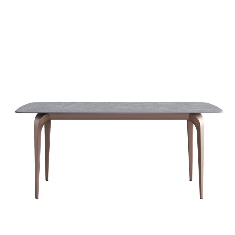 70.87" Modern Artificial Stone Gray Curved Metal Leg Dining Table, Can Accommodate 6-8 People - Gray