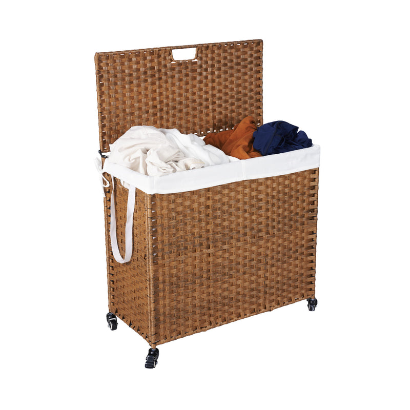 Laundry Hamper With Lid PE Rattan Powder Coating Frame Clothes Hampers With 2 Removable Bags