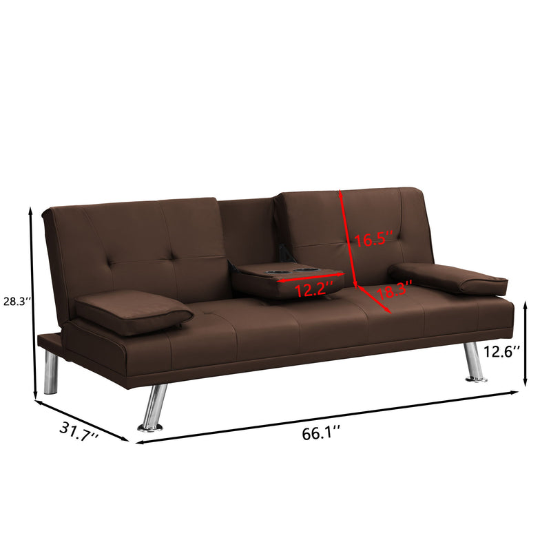 Futon Sofa Bed With Armrest Two Holders