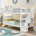 Kids Furniture - Stairway Bunk Bed With Storage And Guard Rail For Bedroom