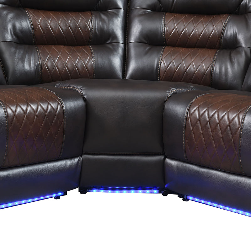 Manual Reclining Sectional Sofa Set L Shaped Symmetrical Motion Sofa Corner Couch Sets With Storage Boxes, 4 Cup Holders And Led Light Strip For Living Room - Brown