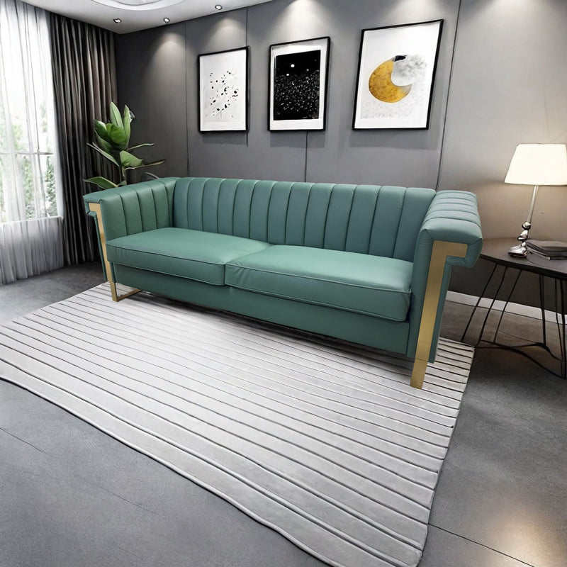 Sofa Modern Sofa With Gold Accents, Sleek Channel-Tufted Upholstery, 3 Seat Couch For Living Room And Office Decor