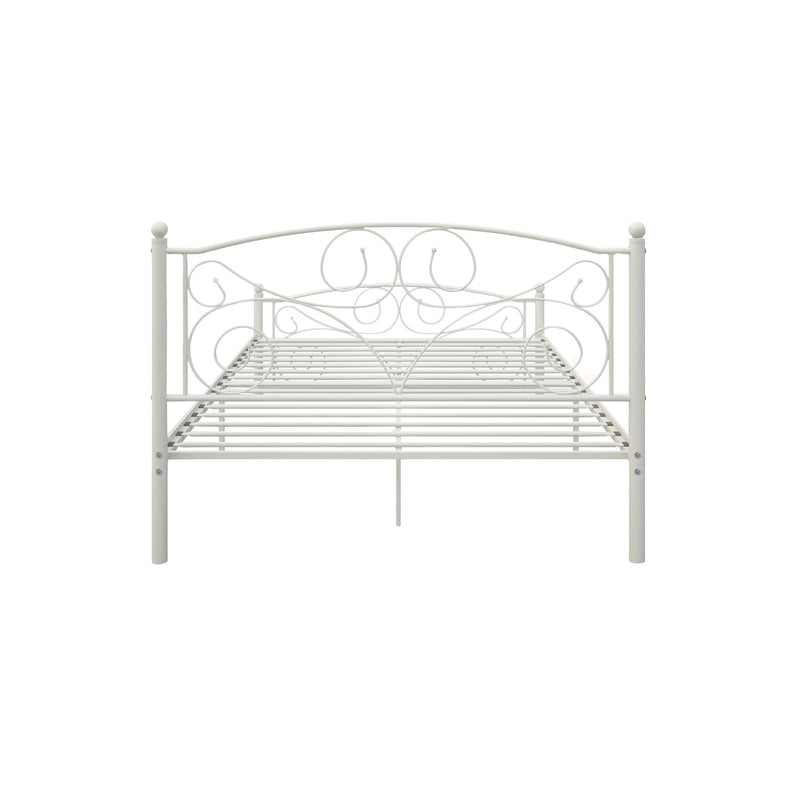 Full Unique Flower Sturdy System Metal Bed Frame With Headboard And Footboard - White