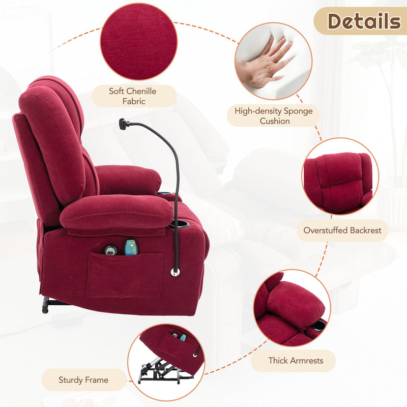 Power Lift Recliner Chair Electric Recliner For Elderly Recliner Chair With Massage And Heating Functions, Remote, Phone Holder Side Pockets And Cup Holders For Living Room