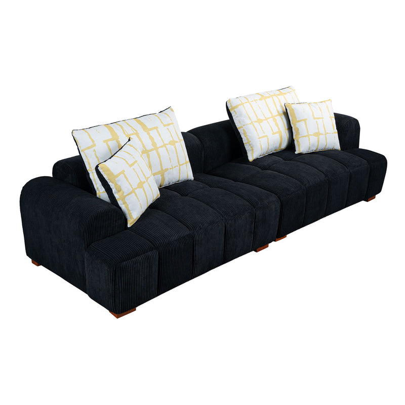 Modern Couch Corduroy Comfy Sofa With Rubber Wood Legs, 4 Pillows For Living Room