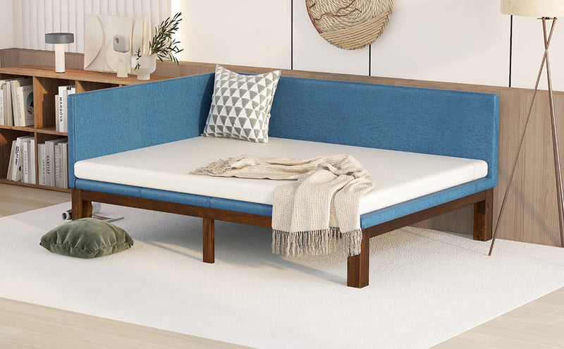 Upholstered Daybed/Sofa Bed Frame Full Size Linen-Blue