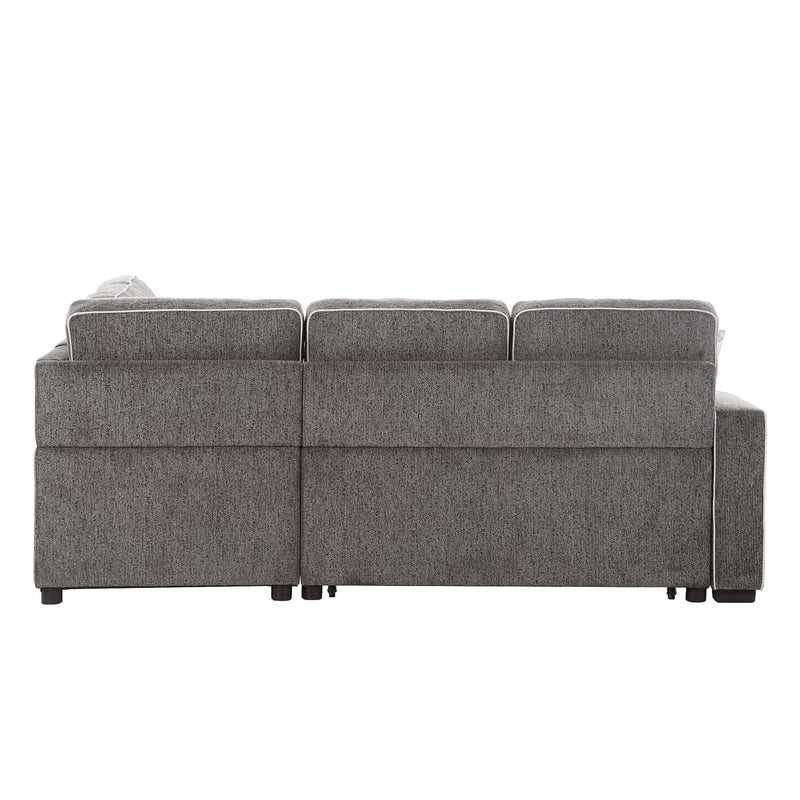 L-Shaped Pull Out Sofa Bed Modern Convertible Sleeper Sofa With 2 USB Ports, 2 Power Sockets, 3 Pillows For Living Room - Gray