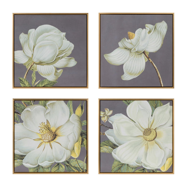 Botanical Wall Art Prints, Home Decor For Living Room Dining Room Bedroom Hallway (Set of 4) - White / Gold