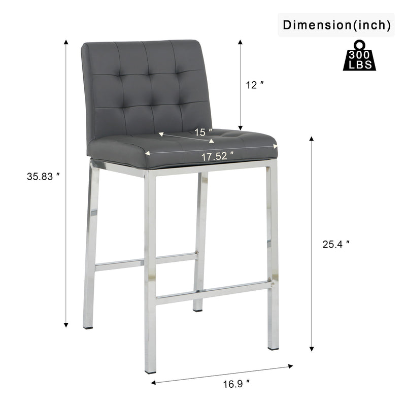 Stylish PU Fabric Design, Electroplated Metal Legs, Round Tempered Glass Table Top, Bar Chair Cover, Suitable For Bars, Restaurants, Bedroom Bar Chairs With Chrome Legs