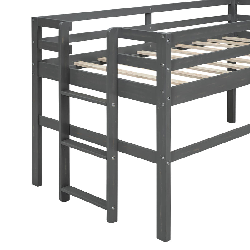 Wood Twin Size Loft Bed with Side Ladder, Antique Grey