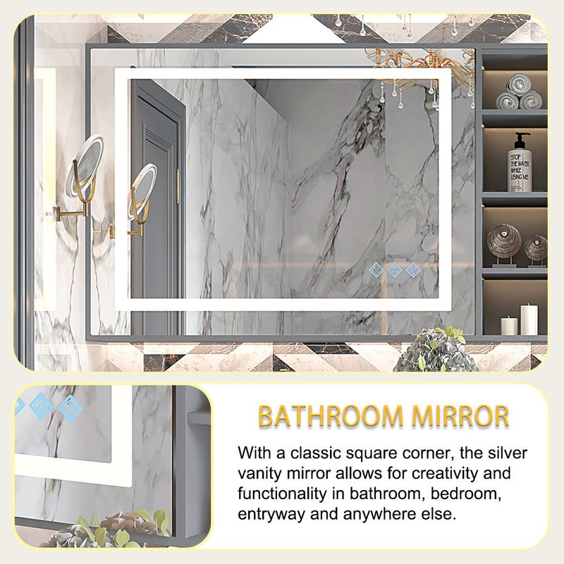 32X24" 3000-6000K LED Bathroom Mirror With Lights, Anti-Fog Dimmable Lighted Wall Mounted Vanity Mirror Master Bath Modern Makeup (Only Mirrors, Not Cabinets) Horizontal & Vertical - Glossy Brushed Silver