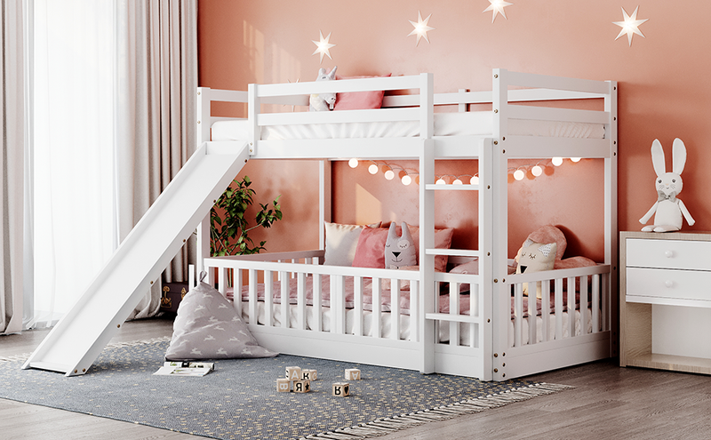 Twin Over Twin Bunk Bed with Slide and Ladder, White(Old SKU:LP000009AAK)