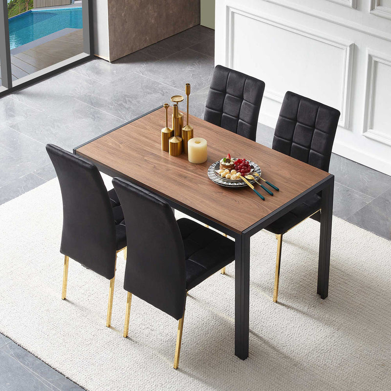 5 Pieces Dining Set Including Velvet High Back Golden Color Legs Nordic Dining Chair & Creative Design Dining Table